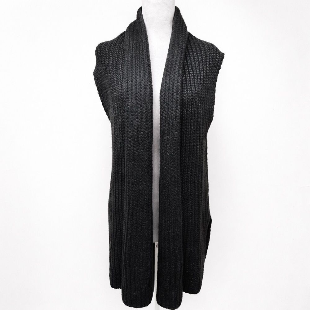 Forever 21 Black Chunky Knit Long Cardigan Vest Sleeveless Cozy Sweater Size L